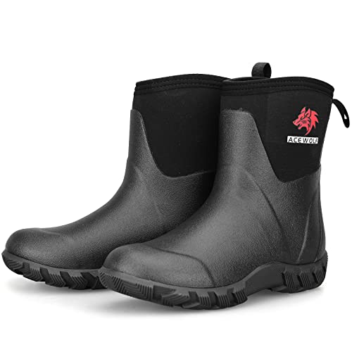 Acewolf Rain Boots For Women, 8'' Waterproof Rubber Neoprene Shoes, En 13832 Anti-Chemicals, Slip Resistant, Soft Toe(Aw40801,Black,Us 9) #TOP1
