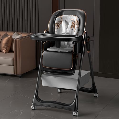 SmartEdge Baby High Chair with Wheels, 3-in-1 Foldable High Chairs for Babies and Toddlers with Soft Cushion, 5 Height & 3 Recline & 4 Dining Tray,...