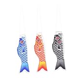 LIOOBO 日本の鯉のぼり旗3個：40cm吊り下げ式魚吹流し凧揚げ用吹流し、庭や家庭向け - 屋外フェスティバルの吊り下げ装飾用魚吹流し