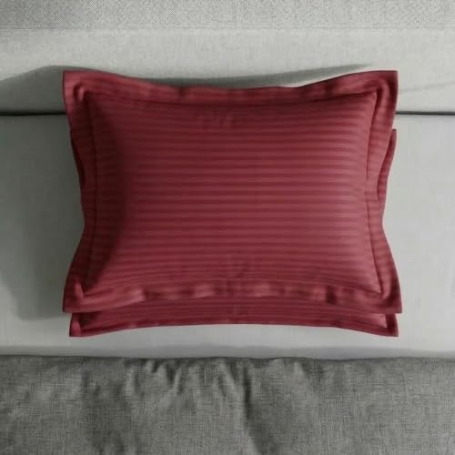 Image of Home Sizzler 210TC Satin Stripe Microfibre King Size Pillow Covers (18 X 27 Inches) - Maroon, Set of 2