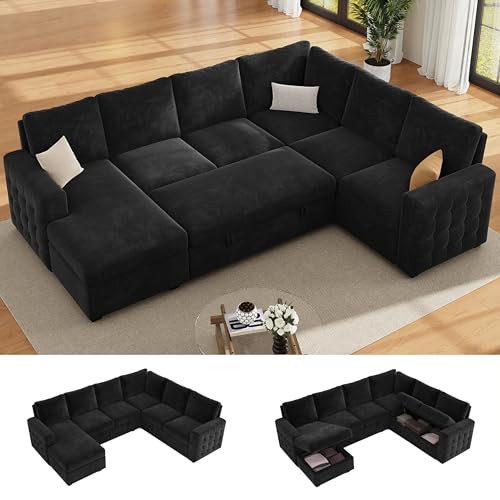 104" Sectional Sleeper Sofa Bed, Pull Out Couch with Storage,