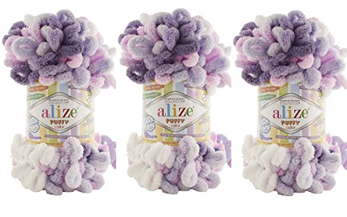 Ali̇ze Puffy Color Yarn Big Loop Baby Blanket Lot Of 3Skn 300Gr 30Yds 100% Micropolyester Soft Hand Knitting Super Chunky Bulky (6305) #TOP27