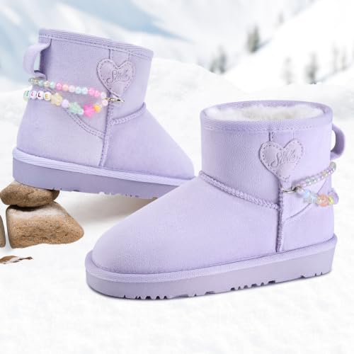 Image of Stelle Girls Winter Boots Warm Fur Lined Snow Boots | DIY Beaded Decoration,Cozy & Lightweight,Faux Suede Upper,Easy Pull-On,Non-Slip TPR Outsole,For Toddlers,Little Big Kids