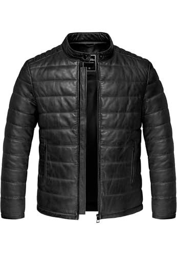 Amaci&Sons Echtleder Jacke Herren Bomber Puffer Lederjacke 9112 Schwarz L