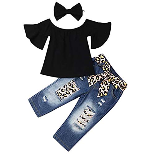 Baby Girl Clothes Outfits Tracksuit Top Shirt Sweatshirt + Jeans Pants +Headband 3Pcs Set (4-5T, Style B Pant Set)