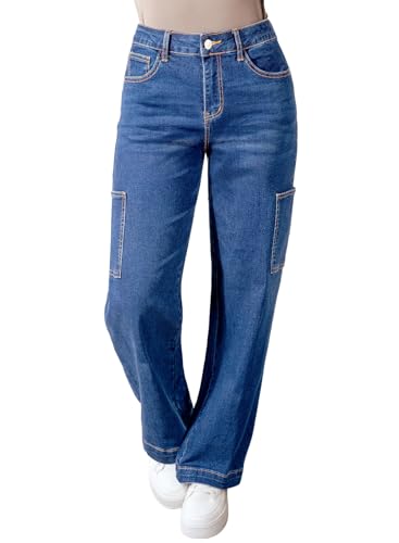 Sidefeel Straight Leg Jeans for Women High Waisted Baggy Pants Loose Stretchy Wide Leg Cargo Jeans