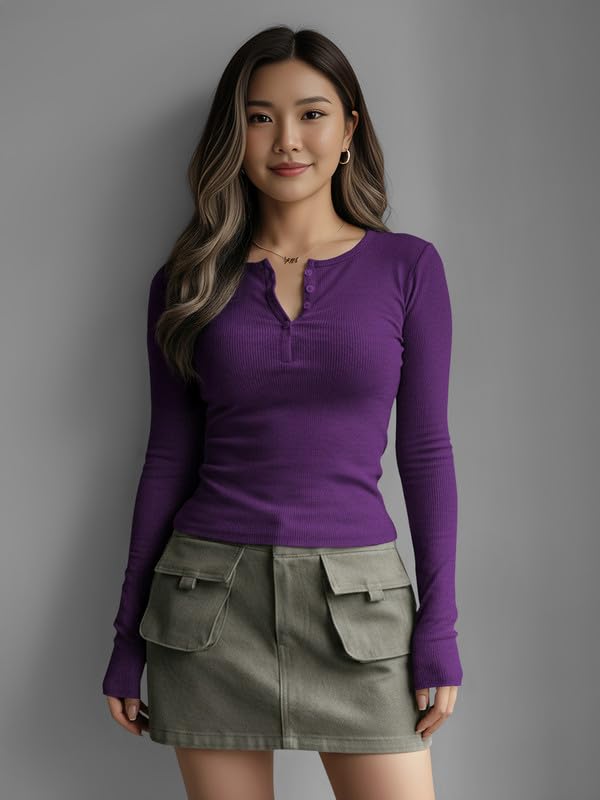 Image of Dream Beauty Fashion Women's Long Sleeve Slim Fit Top /T-Shirt Henley Neck Casual (BZF-Top-Saiyaara-1)