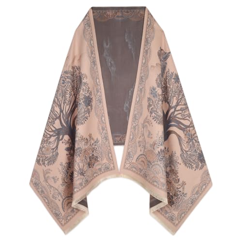 EXTREE Scarfs for Women Pashmina Silky Shawl Wrap for Evening Dressing Blanket Open Front Poncho Cape Ahc-pink-tree