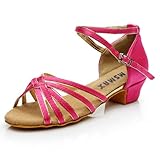 MSMAX Girls Latin Dance Shoe Low Heel Rhythm Ballroom Dancing Sandals for Women Rose 13.5 M US Little Kid