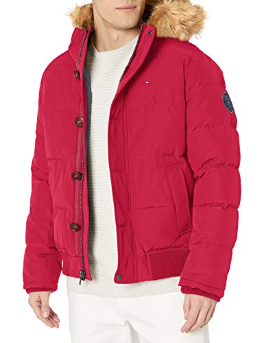 Tommy Hilfiger Men's Arctic Cloth Quilted Snorkel Bomber with Removable Faux Fur Trimmed