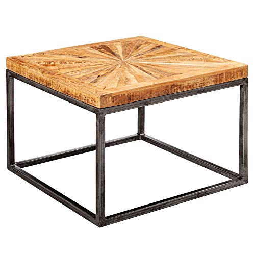 FineBuy Mesa de Centro Industrial Cuadrada 55x55x40,5 cm Madera Maciza de Mango y Metal | Mesa Auxiliar para Salón | Mesita Café Pequeña para Sofá