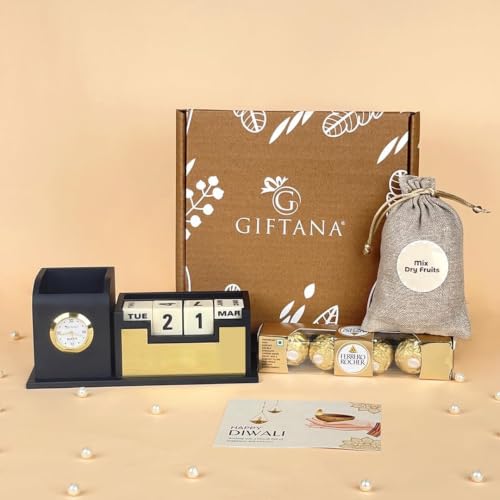 Image of Giftana Desk Organizer with Chocolates, Greeting Card Diwali Gift Set for Office Staff Corporate Employees Clients Diwali Gifts for Family and Friends