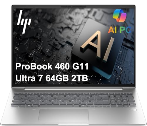 Image of HP ProBook 460 G11 Business AI PC Laptop (16 inch FHD+, Intel 12-Core Ultra 7 155U, 64GB DDR5 RAM, 2TB SSD), HP Wolf Security, Backlit Numeric KB, Fingerprint, 1080p FHD Webcam, Ethernet, Win 11 Pro