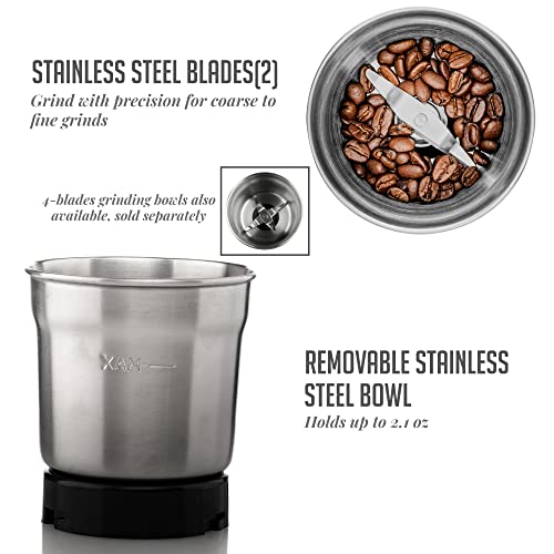 Ovente Electric Coffee & Tea Grinder Mill 2.1 Ounce Fresh Grind With 2 Blade Stainless Steel Grinding Bowl, Fast Grinding With 200 Watt Powered Motor Perfect For Beans, Spices, Nuts, Silver Cg620S #TOP4