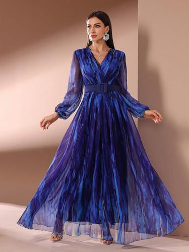Image of TOLEEN Summer Casual Dresses for Women 2026 Spring Fashion Boho V Neck Long Sleeve Ruffle Floral Print Elegant Maxi Dress