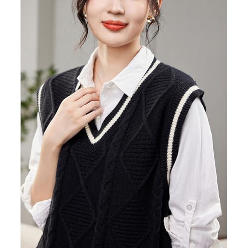 Image of Blostirno Women's V Neck Sweaters Vest Trendy Cable Ribbed Sleeveless Knit Striped Pullover Sweaters Tops