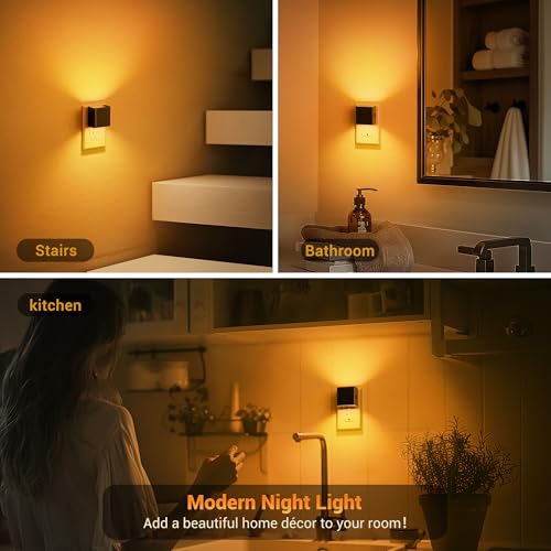 Image of JandCase Night Light, Automatic Night Lights Plug into Wall, 2 Pack Modern Night Lights with Auto Light Sensor, Amber Brightness Adjustable Nightlight for Kids Bathroom Hallway Kitchen Bedroom Decor