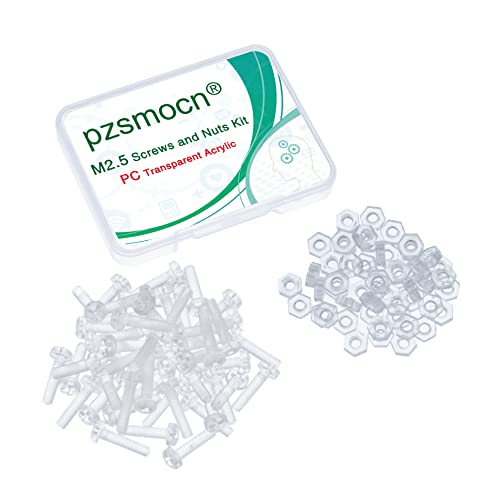 Pzsmocn 100 Pieces/50 Sets M2.5 * 10 mm PC Transparent Plastic Cross-recessed Round Head Screws and Hexagonal Nuts Kit