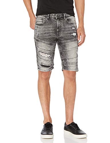WT02 Men's Casual Denim Shorts, Lightgrey Flap Knee, 38