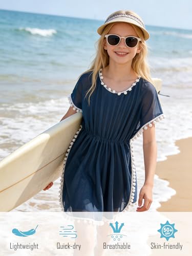 Image of Goodstoworld 7-12Y Girls 3 Piece Cover Up Swimsuit Hawaiian Bikini Bathing Suit with Pompom Tassel