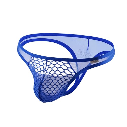 MuscleMate Men's Thong G-String Underwear, Men's Mesh Thong Underwear, Men's Thong Tanga Underpants. (US, Alpha, Large, Regular, Regular, Blue)