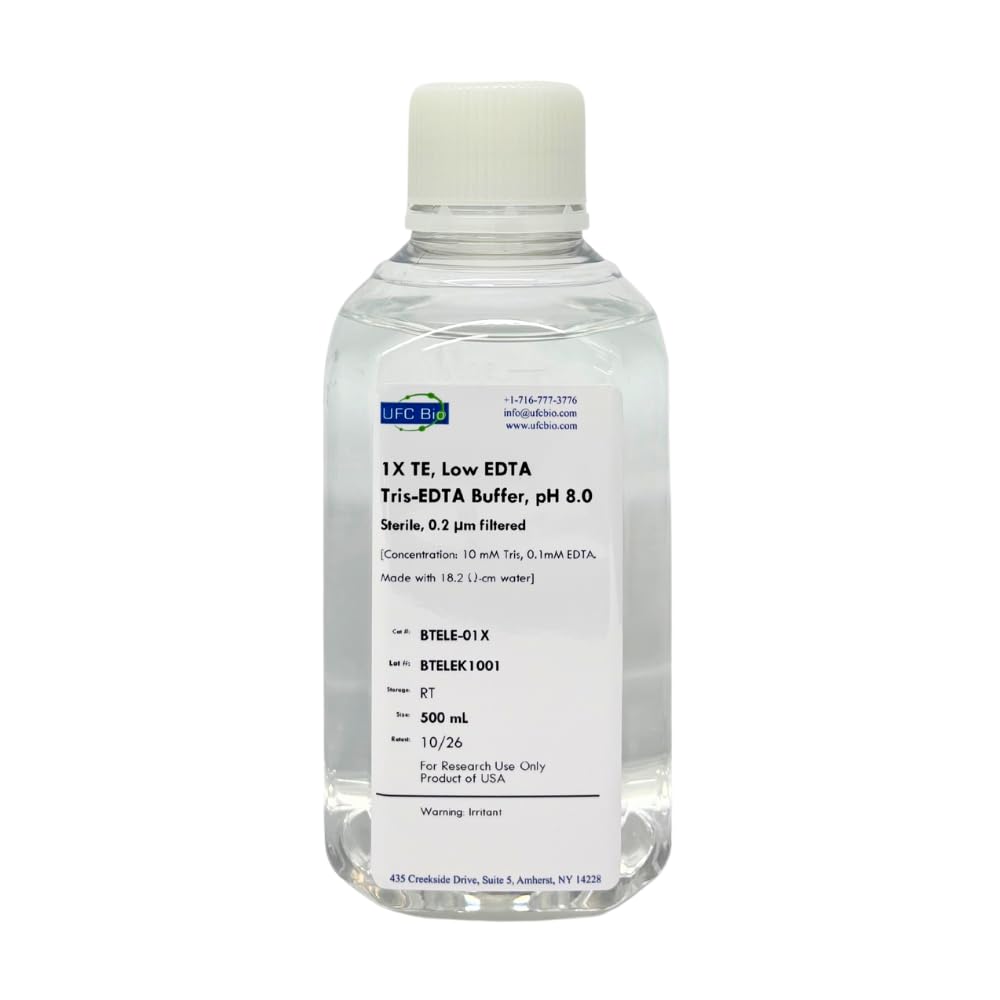 1X TE, Low EDTA, pH 8.0 - Tris-EDTA Buffer - Sterile, 0.2um Filtered - 500mL