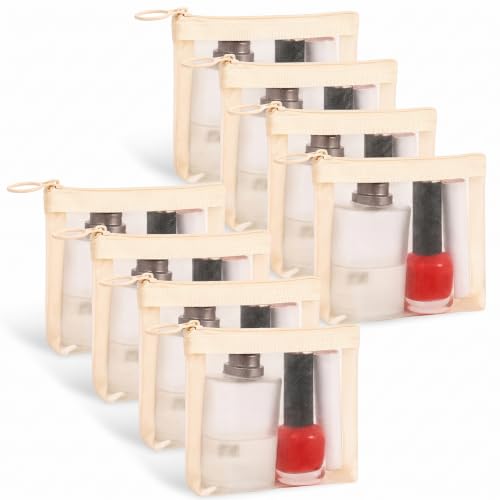 Fassave 8 Pack Mini Zipper Mesh Makeup Bags, Nylon Cosmetic Bags Toiletry Purse Travel Organizer Bags Inside Bag for Office Travel Organization (Widened-Beige, XS)