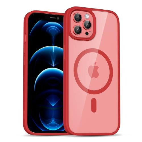 uvcoat for iPhone 12 Pro Max Case Clear Compatible with Magsafe Case Transparent, Ultra Slim Thin Magnetic Cases Soft Silicone & Hard Plastic Clear Back, Cute Mag Safe Cell Phone Cover, Red