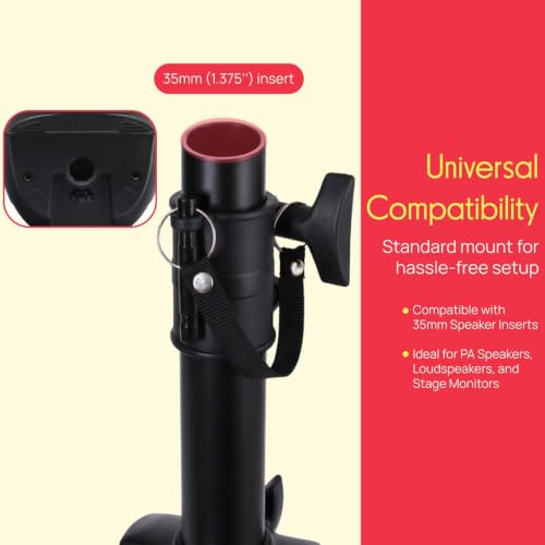 Image of Pyle Universal Speaker Stand 2-Pack - Heavy Duty Tripod Mount Holder Set, Height Adjustable from 40 inch to 71 inch, 35mm Insert Compatibility, Safety Pin and Knob Locking for PA, DJ & Studio Use