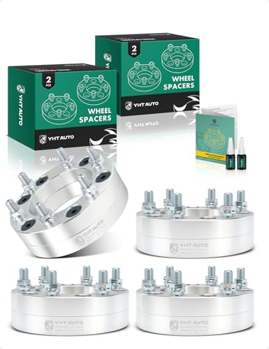 YHTAUTO 5x5.5 to 6x5.5 Wheel Adapters 2 Compatible with Ford Dodge Jeep Ram Models: Dakota Durango Ram 1500 CJ5/7 Tire Spacers w/M14x1.5 & 12.9 Grade Studs 108mm Center Bore 4PCS Silver