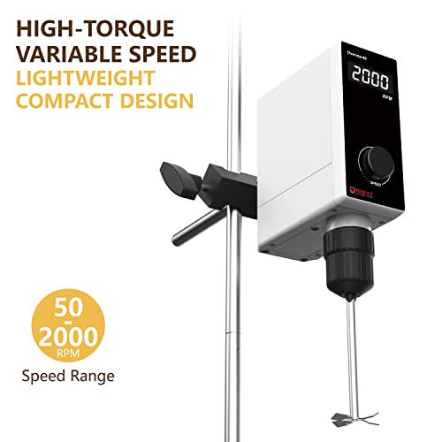4E's Usa Overhead Stirrer - 40 Liter Lab Overhead Stirrer, 50-2000 Rpm Variable Speed With Stand And Stirring Rod, Lab Stirrer Mixer With Safety Sensors And Go-Through Design For Easy Rod Adjustment #TOP1