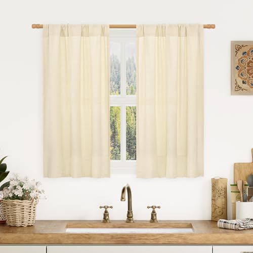 Image of LAMIT Light Filtering Beige Linen Curtains for Small Windows, 29 x 45 Inch