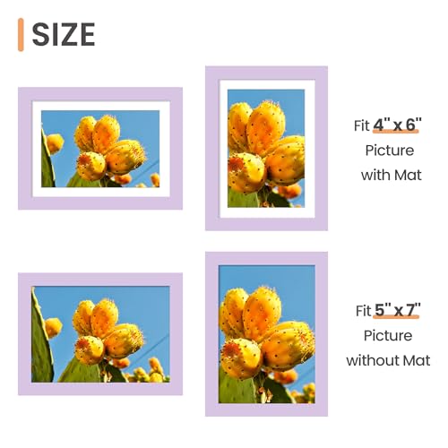 Image of upsimples 5x7 Picture Frame, Display Pictures 4x6 with Mat or 5 x 7 Without, Wall Hanging Photo Frames, Purple, 1 Pack