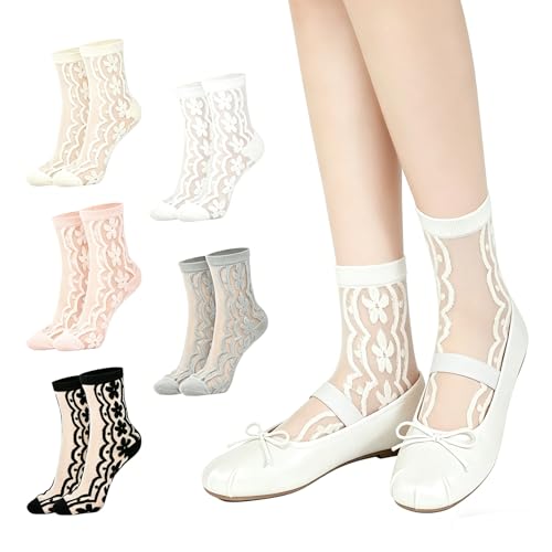 Image of YOYOU Ruffle Crew Socks Women, Frilly Socks, Girly Scalloped Lettuce