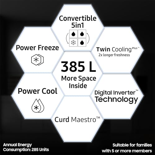 Image of Samsung 376L 2 Star Inverter Frost-Free Convertible 5 In 1 Curd Maestro Double Door Refrigerator Appliance (RT42C5C52DX /HL,Luxe Brown)