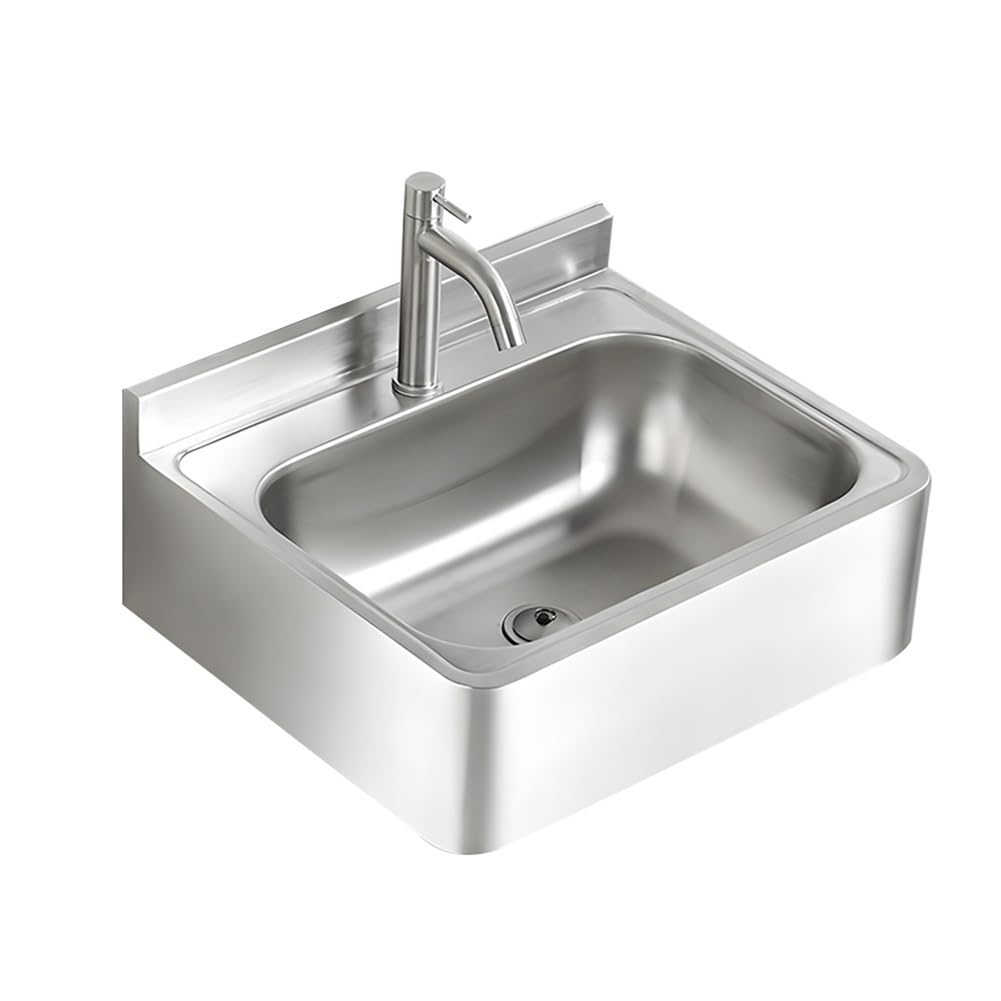 Edelstahl-Spülbecken zur Wandmontage, Einzelbecken für Badezimmer, Restaurants, Bars und Küchen, platzsparendes Design für Mehrzwecknutzung, Silber-B-48 x 39 x 20 cm