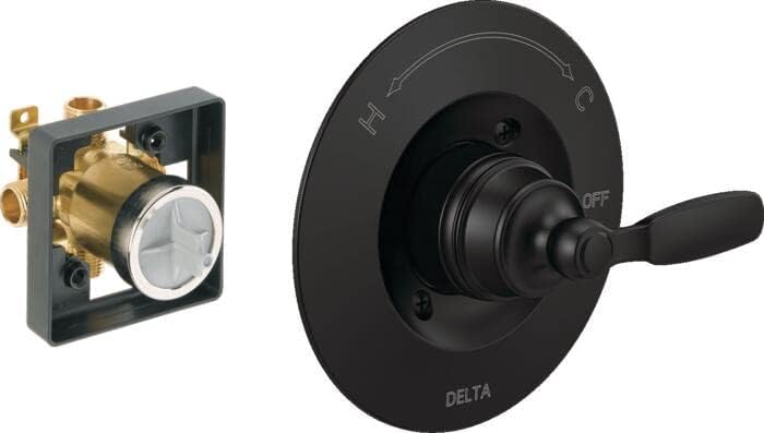 Delta Faucet Woodhurst T14032-BL - Kit de moldura de válvula de ducha negro mate para sistemas de ducha y grifos de ducha, repuesto de mango de