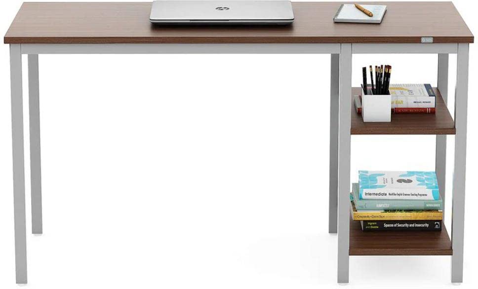 Image of Pure Sheesham (Rosewood) with Storage Solid Wood Study Table (Free Standing, Finish Color - Walnut & Silver Grey Finish)