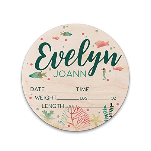 Birth Stat Sign Personalized for Newborn Baby, Underwater Design, Crib & Nursery Decor, Photography Prop, Baby Shower Gifts, Gender Reveal, Pregnancy Announcement, Hickory Hollow Designs