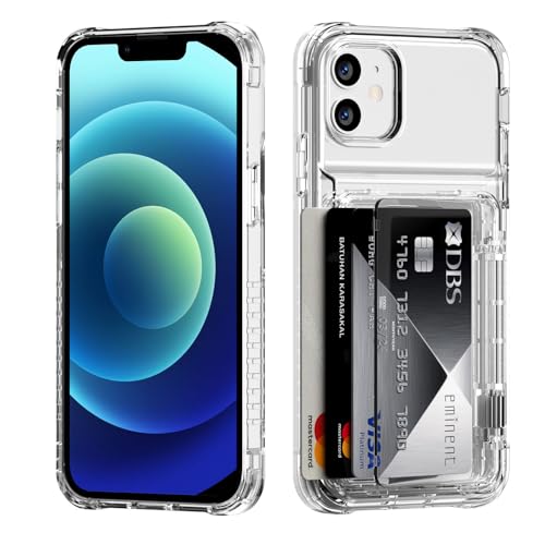 ACANDYA for iPhone 12 Case Wallet iPhone 12 Pro Case Clear with Card Holder ID Card Slot Heavy Duty Protection Shockproof Anti-Scratch Cover for Women Men for iPhone 12 Pro/12 6.1 inch Transparent