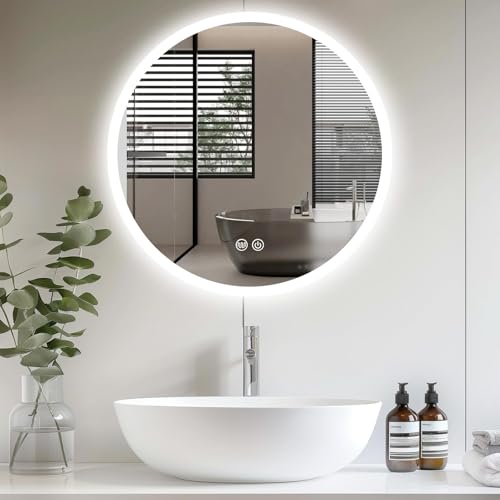 Trintion LED Spiegel Bad mit Beleuchtung 70cm Rund - Dimmbar mit 3 Lichtfarben (3500K-6500K), Touch-Schalter, Beschlagfrei - Badezimmerspiegel mit Licht für Make-up & Rasur 1