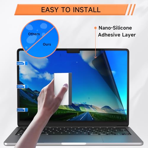 360° Privacy Screen for MacBook Pro 14 Inch (2021-2026, M1, M2, M3, M4, M5, Pro, Max), Anti Glare Blue Light Filter, Nano No Glue Anti Spy Black Protector for Mac Pro 14In Laptop Computer by Mamol - Image 6