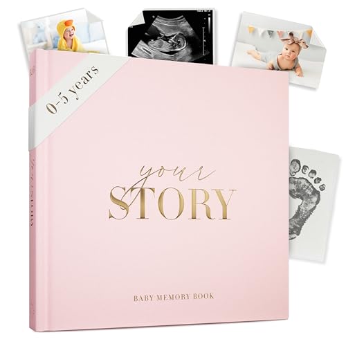Image of Baby Girl Memory Book – Blush Pink Baby Journal from Birth to Age 5 | Keepsake with Gold Foil Fabric Cover | Milestone Tracker, Photo Pages, Baby Shower Girls