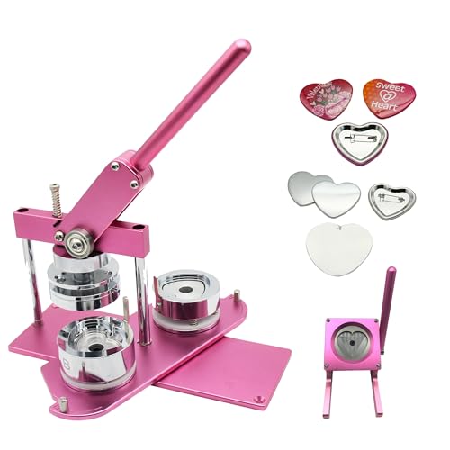ChiButtons (KIT) Heart 53×57.5mm Pro Badge Machine Button Maker-B400 + Mould + 100 Parts + Stand Cutter Metric System (Pink)