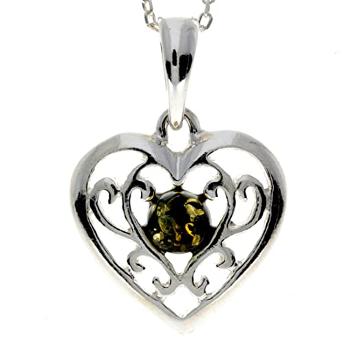 Pendentif cœur celtique ambre et argent, le cadeau idéal GL2006