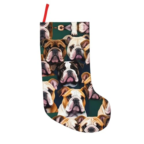 YANYU Bonito calcetín de Navidad de Bulldog Inglés de 45,7 cm, decoración de Navidad, regalo de fiesta