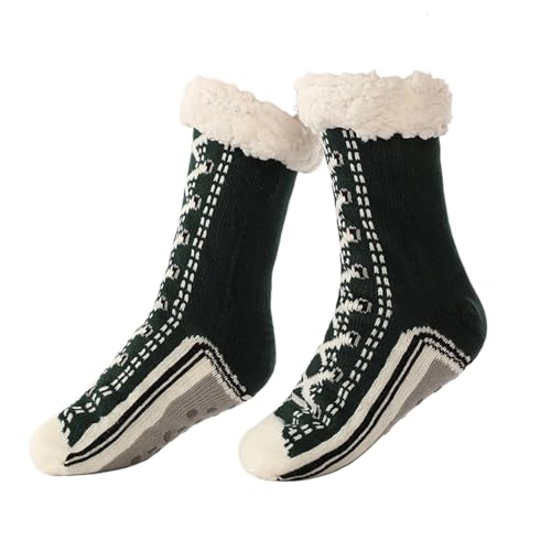 Gihioue Calzini in cashmere ultra spessi, con calzini antiscivolo, morbida fodera termica, pinza calda per la casa, calze natalizie per uomo e donna, Verde militare, 36 EU