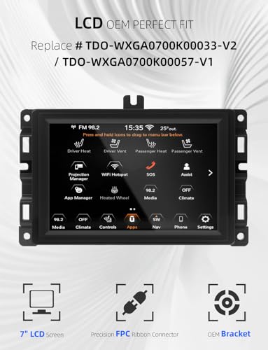 Image of 7 inch Uconnect Touch Screen Replacement with Bracket for Jeep Compass 2017-2020 & Renegade 2018-2020, OEM Fit LCD Digitizer, Replace TDO-WXGA0700K00033-V2 / 00057-V1