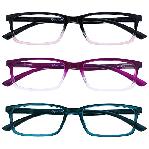 Image of OPULIZE SEE Reading Glasses with Blue Light Blocking for Women and Men, Narrow Frame, Spring Hinges, Computer Gaming Glasses, Black to Pink,Purple,Turquoise +1 (Pack of 3)