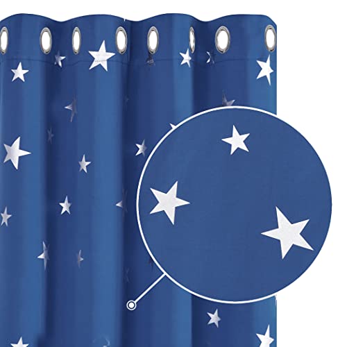 Deconovo Lot de 2 Rideaux Occultants Bleu Roi Grands Etoiles des Imprimés Argents à Oeillets Isolant Thermique Anti Froid pour Enfant Gar?on 140x240cm